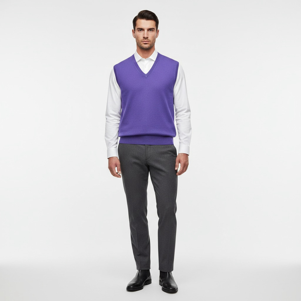 Mirto NWT Sweater Vest XL Purple V-Neck 100% Wool Zegna Baruffa Yarn Spain